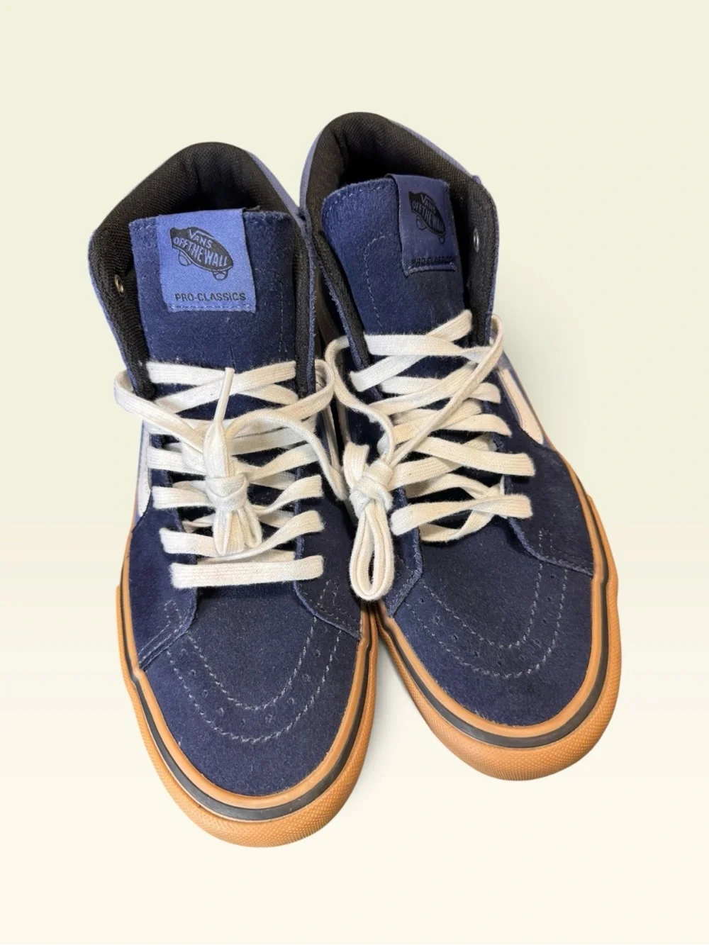 Vans Blue High-Top Sneakers with White Stripe and Gum Sole Size 8
